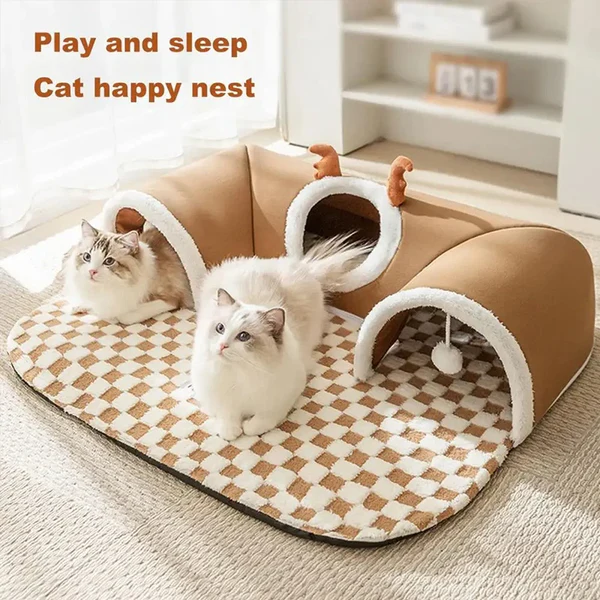 Cozy Reindeer Cat Tunnel Bed